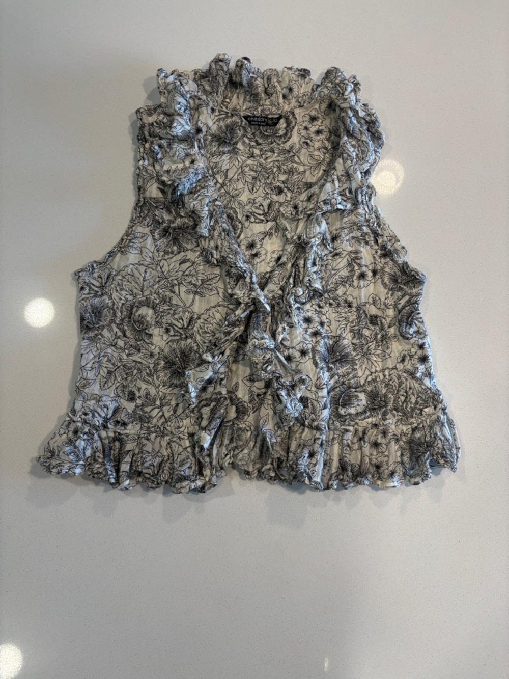 Black and White Floral Ruffle Vest